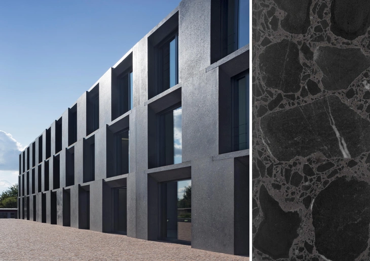 Sichtbetonfassade Hörsaal Mittweide mit Detail Sichtbeton geschliffen