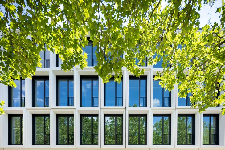 Sichtbetonfassade hinter Baum an der Universität Erfurt