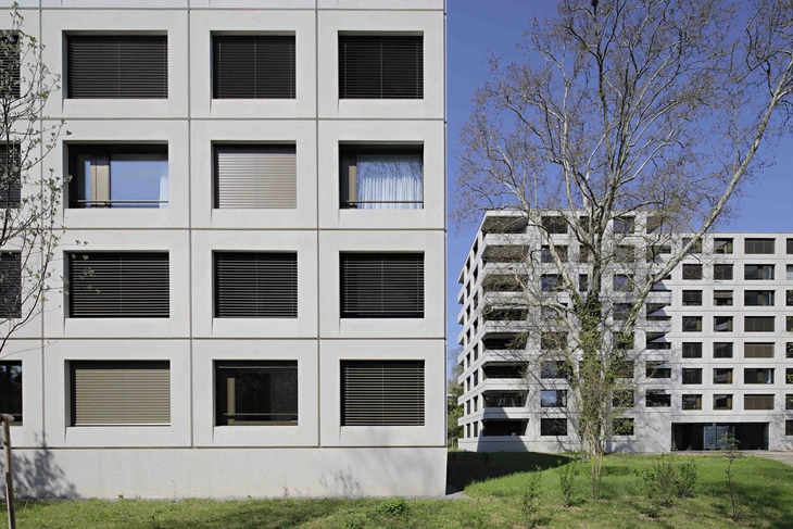 zwei Sichtbetonfassaden am Magnolienpark Basel Schweiz