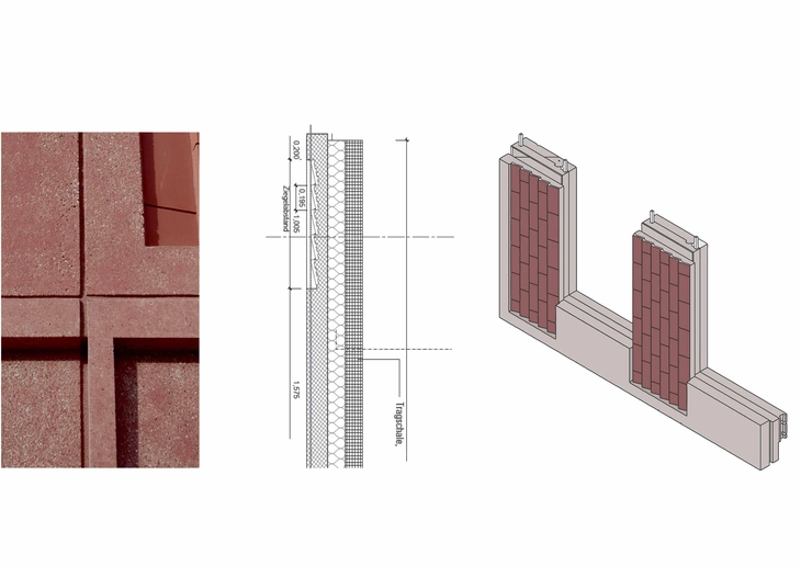 Detailzeichnung Fertigteil-Klinker-Fassade Werk 17 München