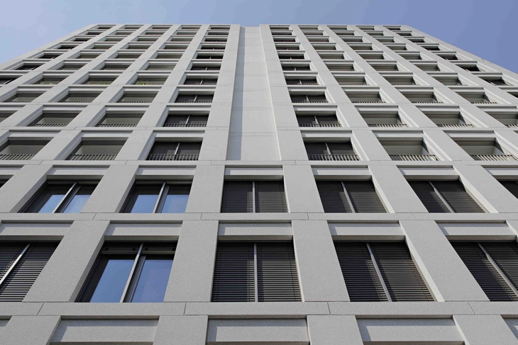 Wohngebäude S10 am Schwabinger Tor mit gewaschener Sichtbetonfassade